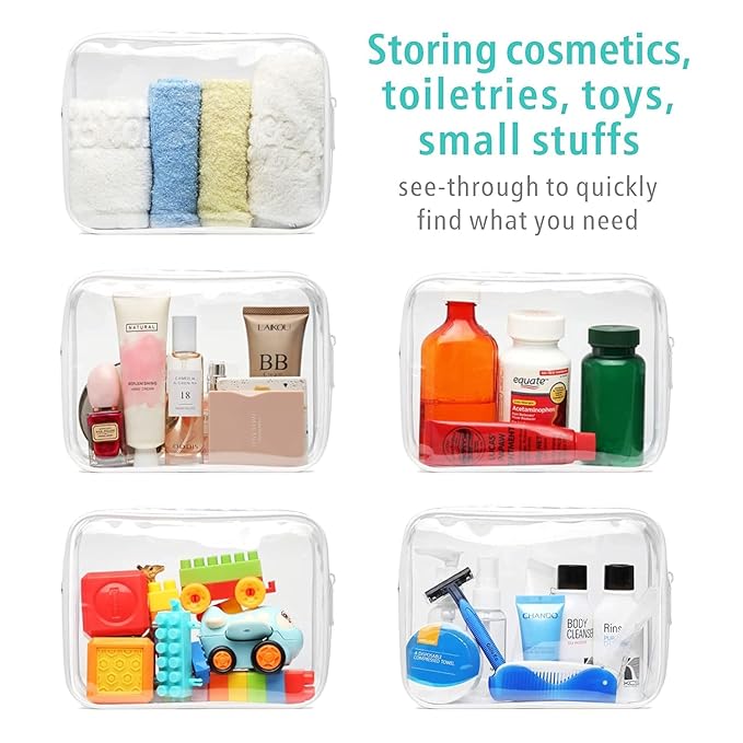 F-color TSA Approved Toiletry Bag 3 Pack Medium - Clear Makeup Bag Travel Quart Size for Women Men, Clear Cosmetic Bag Airport Airline Compliant Carry on Bag, Active White