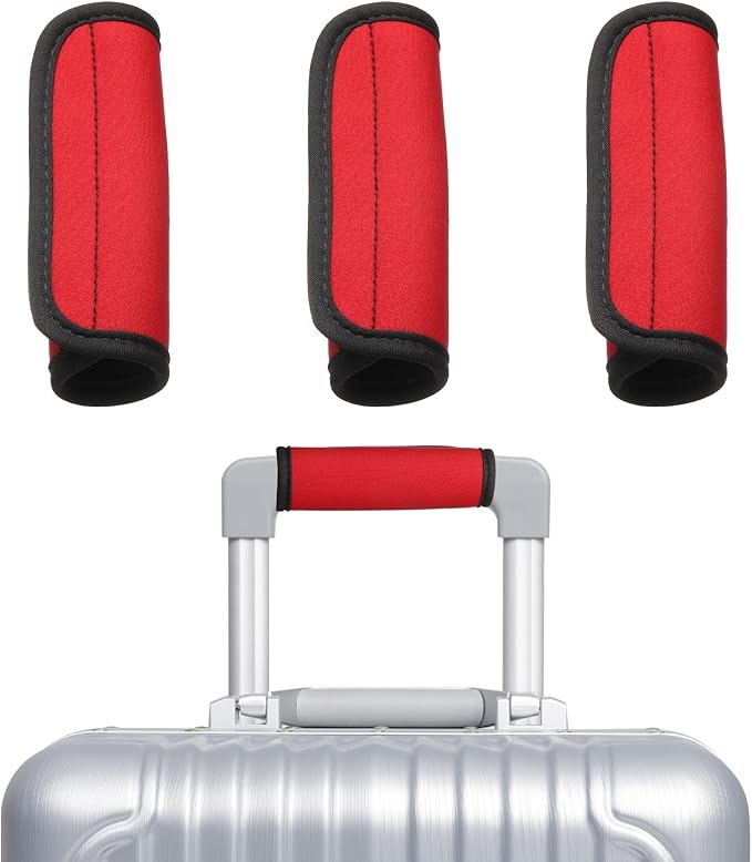 uxcell 3 Pcs Luggage Handle Wrap for Suitcase, Neoprene Handbag Grip Cover Protector Luggage Identifiers Suitcase Handle Wraps for Luggage Shopping Bag Travel Bags, Red