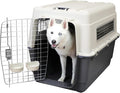 SportPet Airline Compliant XX-LARGE 39" Travel Dog Kennel-Durable Plastic Airline Pet Carrier w/ Removable Wheels & Food Bowls, Collapsible Indoor/Outdoor Dog Kennel, Dogs up to 36"L & 27"H-Cream/Gray