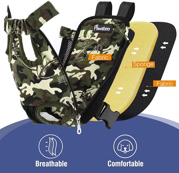 Pawaboo Pet Carrier Backpack, Adjustable Pet Front Cat Dog Carrier Backpack Travel Bag, Legs Out, Easy-Fit for Traveling Hiking Camping for Small Medium Dogs, Medium (Pack of 1), Deep Camouflage Black