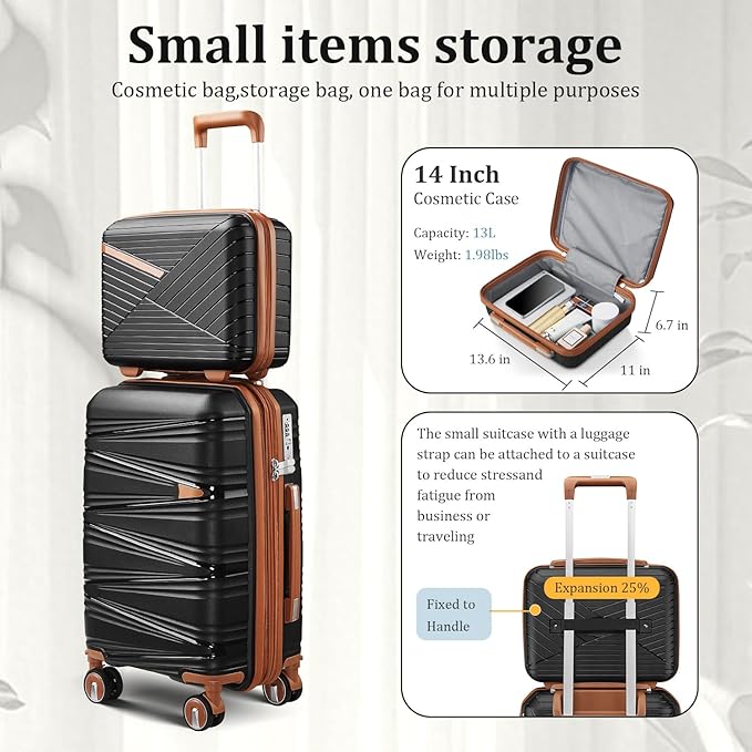 4 Piece Luggage Set, Hardside Expandable Lightweight Suitcase with 360° Mute Spinner Wheels Luggage Sets, TSA Lock, 14/20/24/28 Inch Travel Luggage for Men, Women and Girls (Black 3)