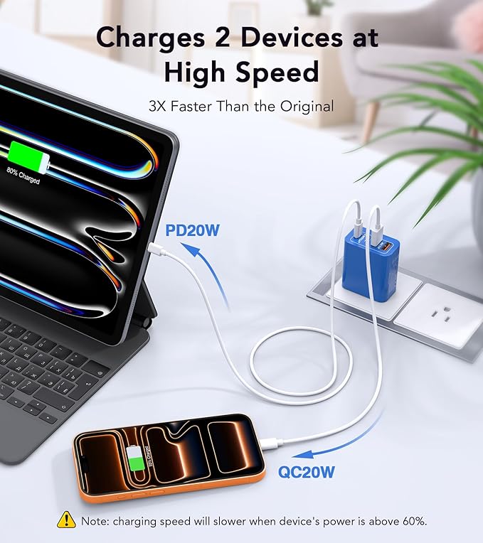 [2-Pack] 40W USB C Charger Block, 4-Port Type C Fast Charging Brick Dual PD&QC Wall Plug Adapter Power Brick for iPhone 13/14/15/16/17/Pro/Pro Max/Plus/iPad/Airpods/iwatch/Samsung Galaxy (Blue)