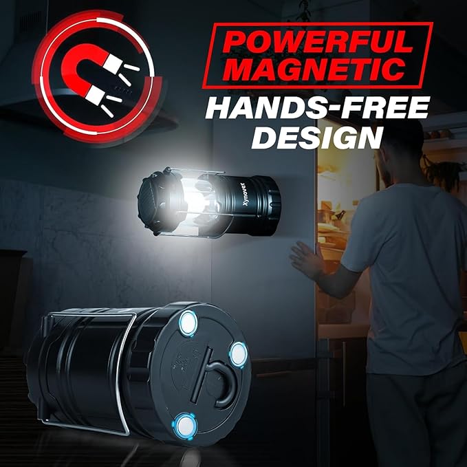 4-Pack Solar Camping Lanterns,Rechargeable LED with USB/Solar/AA Battery,Magnetic Base,Hanging Hook,Collapsible, Waterproof for Emergency, Hiking,Hurricane,Campsites,Lanterns for Power Outages