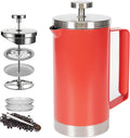Stainless Steel Small French Press, 600ml Double Wall Insulated Coffee Maker Heat Resistant Non-Slip Handle, Portable Coffee Brewer for Home, Office, Camping, Single & Couple Daily Use