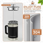 1.6L French Press Coffee Maker, 54oz Large Capacity French Press Stainless Steel Brewer with Double Filter Mesh for Kitchen Travel Camping, Hot & Cold Brew Coffee Maker Gifts (Black)