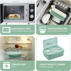 Bento Boxes for Adults - 1100 ML Bento Lunch Box For Kids Childrens With Spoon & Fork - Durable Perfect Size for On-the-Go Meal, BPA-Free and Food-Safe Materials(Green)