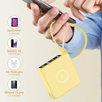 Wireless Charging Portable Charger with Built-in Cables & AC Wall Plug, 10000mAh Power Bank with LED light, PD 22.5W Fast Charging Travel Portable Charger for iPhone, Samsung, Android(No-Magnetic)