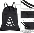 HOLYLUCK Drawstring Bags Initial Backpack Sackpack Cinch Bags for Sports, Gym, Travel, Beach, Letter (Black-A)