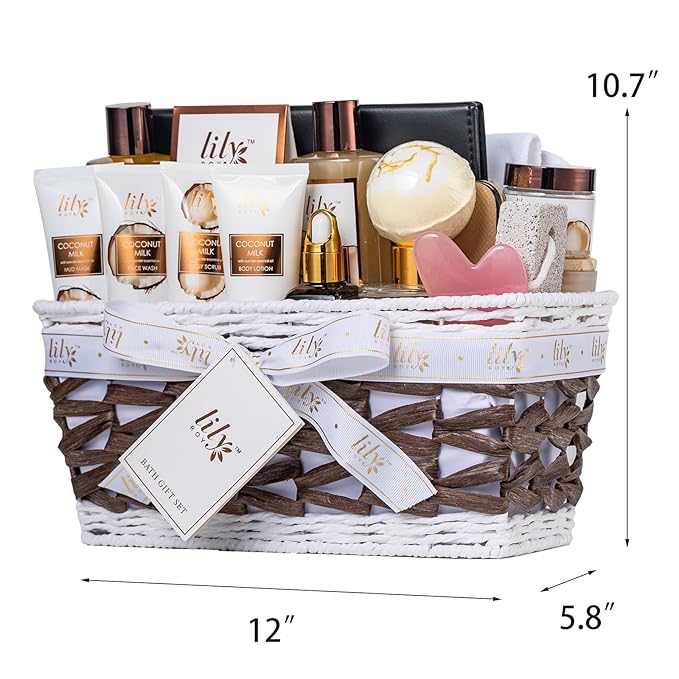 Gifts for Women & Men, Gift Basket for Mom & Dad - 28Piece Coconut Vanilla Spa Gift Basket, Bath and Body Skin Care Gift Set for Birthday, Mothers Day, Christmas Gifts, Spa Kit Self Care