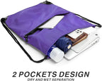 Drawstring Backpack Sports Water Resistant String Bag Sport Gym Sackpack for Women Men Large with Zipper, Purple