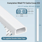 Cable Hider Raceway Kit, 68in (4X L17in) Wire Hiders for TV on Wall, Paintable Cord Cover Channel, Cord Hider for Wall Mounted TV in Home Office, 0.95in (W) x 0.47in (H), White