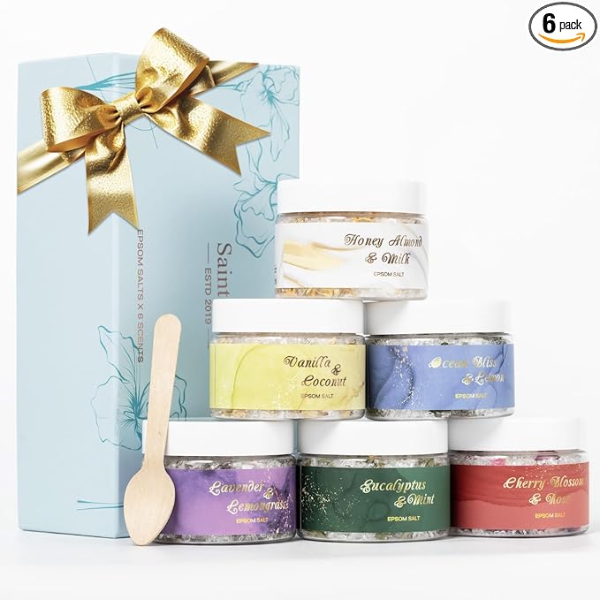 Spa Gifts for Women - 6-Piece Floral Epsom Salt Gift Set for Women with Epsom Salt, Bath and Body Gift Set in Elegant Box | Christmas, Mothers Day, Birthday Gifts for Men spa kit Mom Bath Set