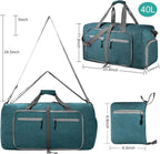 Dimayar 40L Travel Duffle Bag for Men Women - Foldable Duffel Bag with Shoes Compartment - Overnight Bags Waterproof & Tear Resistant(Green)
