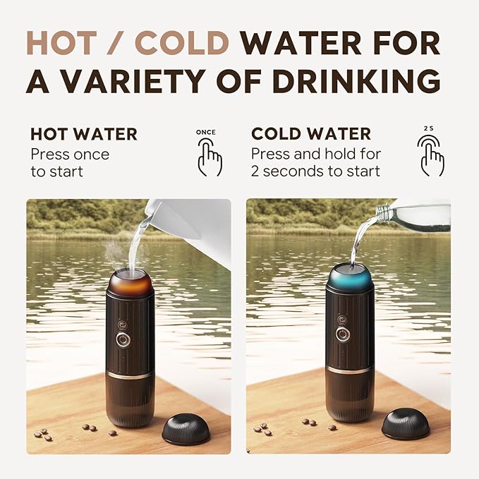 i Cafilas Rich Crema Portable Electric Espresso Coffee Maker, Fast self-heating 2 IN 1 Extraction System Espresso Machine,Support Ground Coffee and NS capsule, for Travel,Car,Hiking,Climbing（Black）