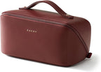 EACHY Travel Makeup Bag, Large Capacity Cosmetic Bag for Women, Waterproof PU Leather, Flat Open Portable Toiletry Bag for Skincare, Brushes & Travel Essentials