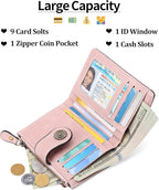 Small Wallet for Women Bifold Credit Card Holder RFID Blocking with Zipper Pocket