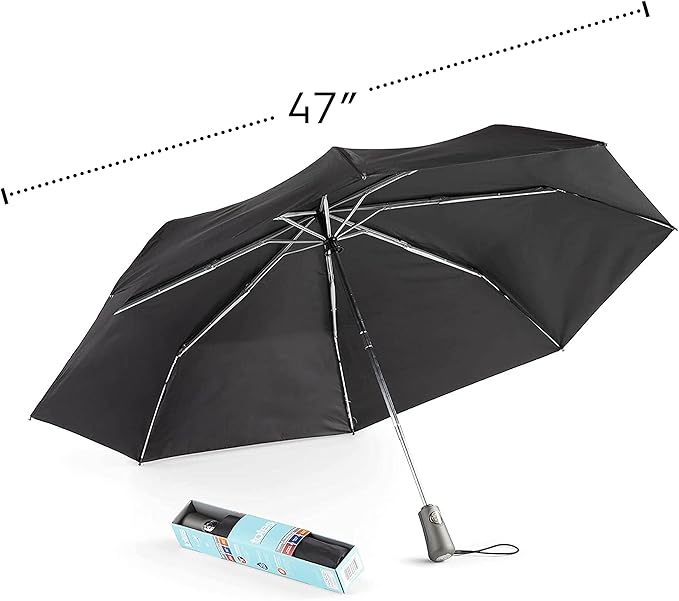 totes Portable Umbrella for Travel – Compact for Car, Backpack and Purse – Windproof, Strong, UV Sun Protection, Water-Repellant, Foldable On-the-Go Umbrella with One Touch Open/Close