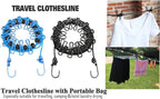 2 Pack Portable Clothesline with 12 Clothespins, Windproof Travel Stretchy Retractable Elastic Laundry Clothes Line for Backyard, Vacation Hotel, Balcony Drying