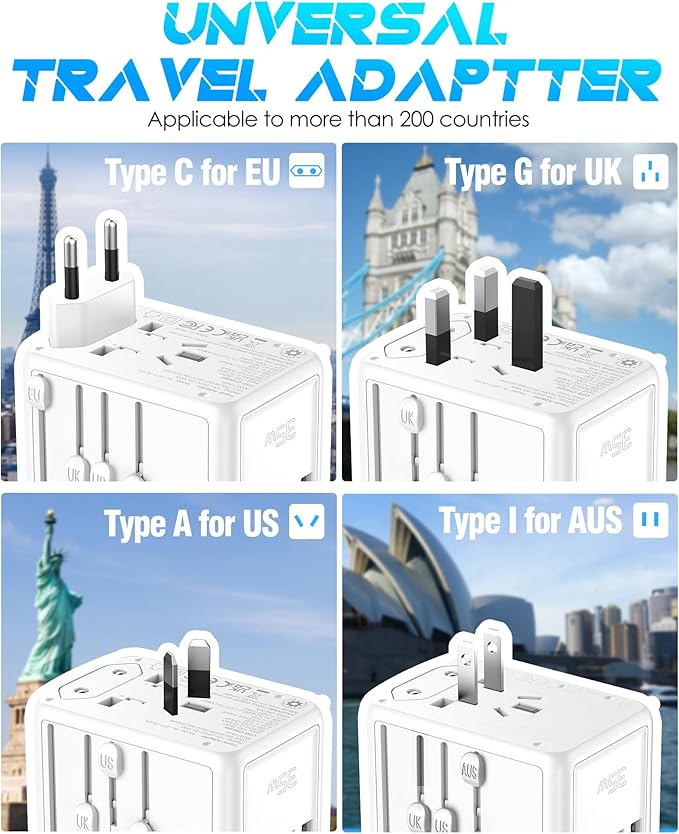 35W PD Universal Travel Adapter with 5 USB Ports + 2500W AC Outlet, Portable International Travel Adapter for Europe 200+ Countries, Compact Travel Charger for Cruise Vacation Business Trip
