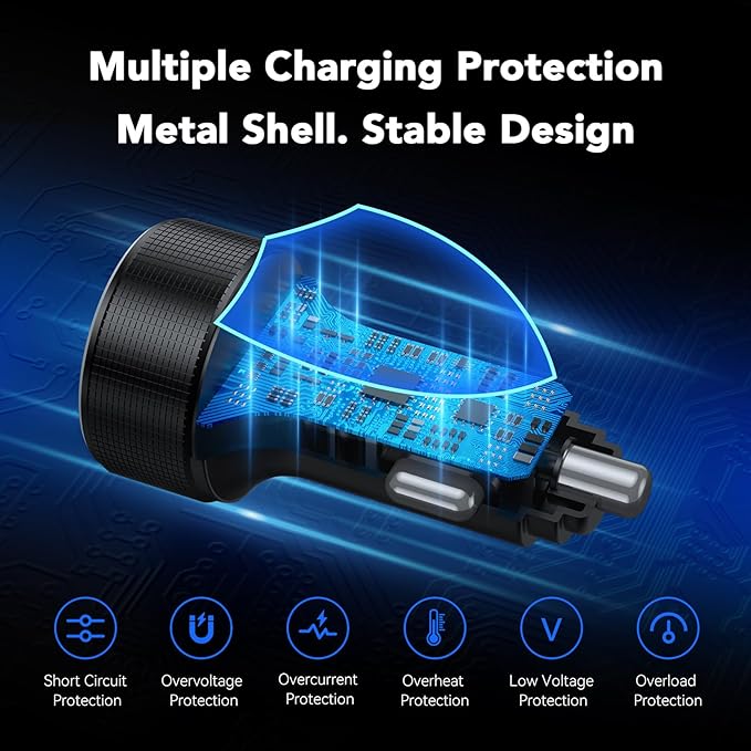 USB Car Charger, 2 Pack Cigarette Lighter USB Charger Aluminum Alloy Fast Charging Car Charger Adapter with Voltage Display Type C Car Accessories for iPhone 17 16 Samsung Galaxy Google iPad Android