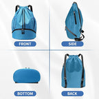 JELUTAR Drawstring Backpack Gym Bag with Shoes Compartment for Soccer, Basketball, Swim, Water-Resistant String Backpack Beach Cinch for Women Men, Sky Blue