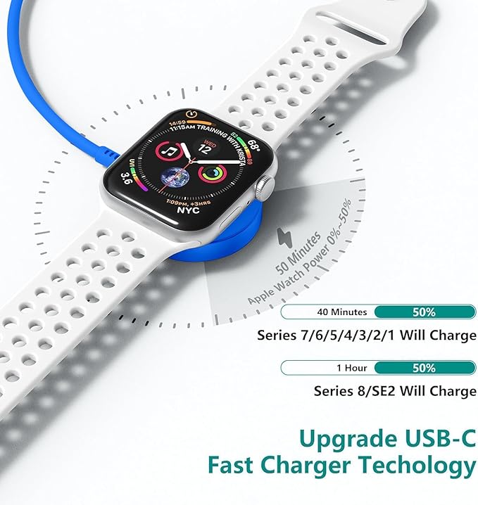 USB C Apple Watch Charger,[MFi Certified] iPhone Fast Magnetic iWatch Charger 6ft USB C Charging Cable Cord Long and Type C Wall Charger Block for Apple Watch Series 11/10/9/Ultra/8/7/SE/SE2/6/5/4/3/2
