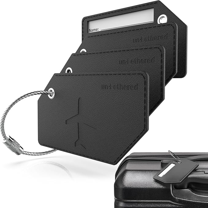 Untethered 4-Pack Luggage Tag Set | Durable Luggage Tags for Suitcases & Travel Bags | Bag Tag & Name ID Identifiers | Suitcase Tags for Easy Luggage Identification
