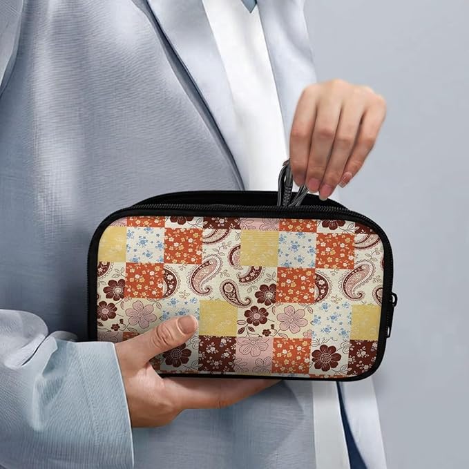 Patchwork Electronic Organizer Tech Accessory Pouch Electronic Accessories Carry Case Storage Bag for Cable Cord SD Card Travel Bag Cable Organizer