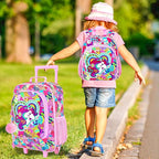 2Pcs Girls Luggage Set, 18" Kids Unicorn Carry on Suitcase with Wheels, Cute Unicorn Travel Rolling with 12" Toddler Backpack(Pink)