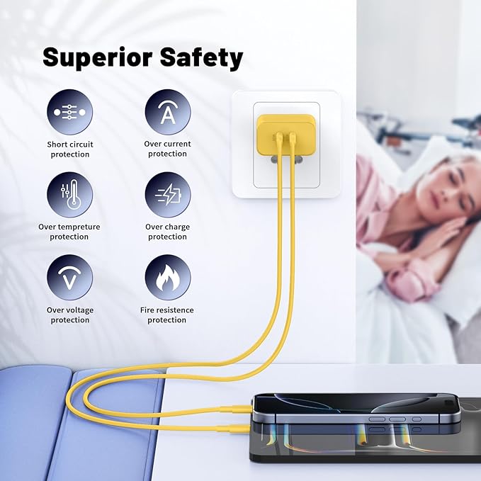 QZIIW iPhone 16 15 Pro Max Charger Fast Charging,45W Dual Port USB C Fast Charger Block [2-Pack] & Extra Long 60W 3/6/10/10FT USB C Cable - PD Quick Adapter 3.0 for iPhone 16 15/16 15Pro/16 15 Plus.