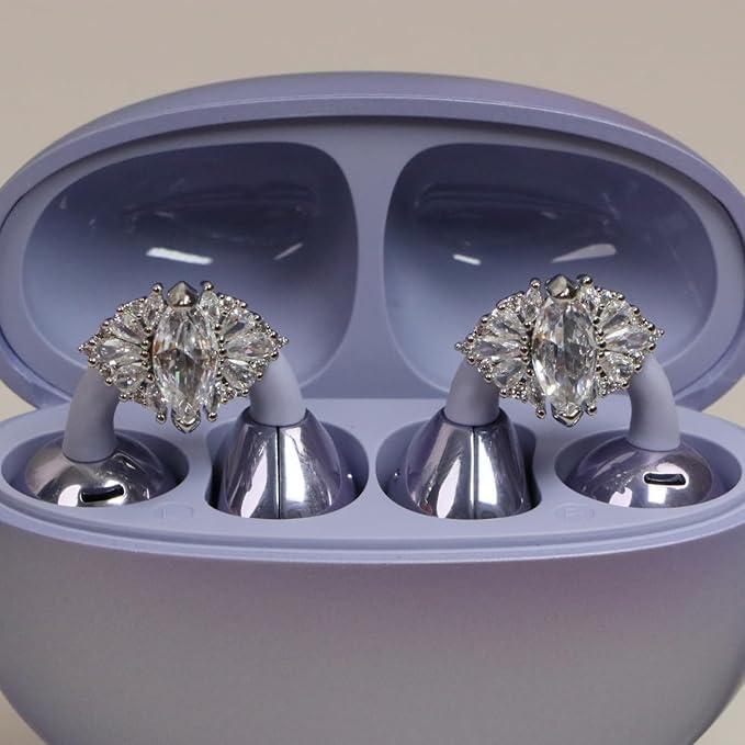 Bow Rhinestone for Clip on Earbuds Open Ear Accessories, Removable Exquisite DIY Decoration (Style F - Silver Bow)