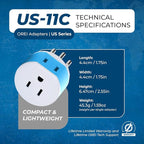 OREI Brazil Travel Plug Adapter with 2 USA Inputs - Travel 3 Pack - Type N (US-11C) Safe Grounded Use with Cell Phones, Laptop, Camera Chargers, CPAP, and More