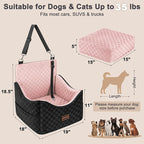 JOEJOY Elevated Dog Car Seat for Small/Medium Dogs up to 35 lbs, Memory Foam Booster Seat with Detachable Washable Cover, Travel-Safe Car Bed with Safety Belts & Storage Pockets, Pink