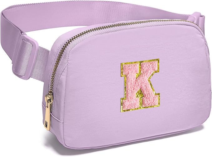 Gitus Initial Belt Bag Fanny Pack Crossbody Bag for Girls Birthday Gifts Age 8-10 Teen Girl Gifts Trend Stuff Personalized Letter Gifts for Daughter Sister (Lavender-K)
