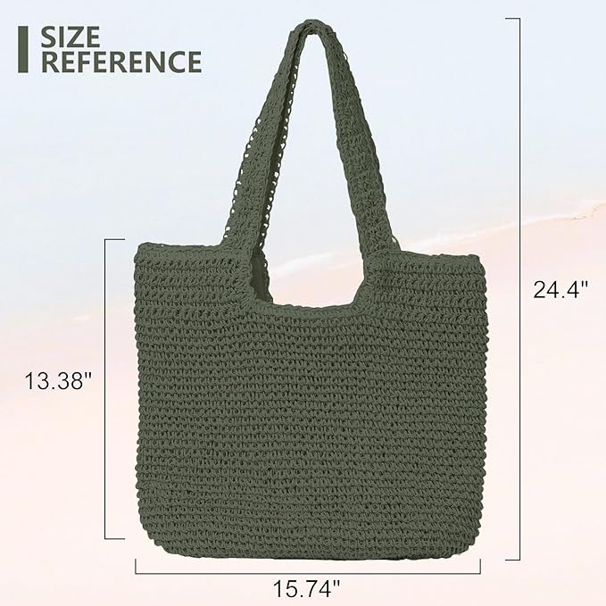 GOLDTIMO Beach Bags for Women - Summer Soft Large Woven Shoulder Purse Handbag, Beach Tote Straw Bag for Summer Vacation