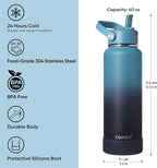 CIVAGO 40 oz Insulated Stainless Steel Water Bottle with Detachable Straw, Large Metal Water Jug with Bucket Handle, Leakproof Sports Water Flask with Silicone Boot, Dishwasher Safe, Indigo Black