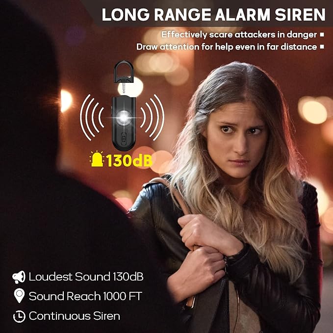 Personal Safety Alarm Keychain for Women 2PCS -130 dB Loud Siren with SOS Strobe Light, Flashlight, Double Speakers, Safe Defense Key Chain for Girls Kids Elders Emergency Call