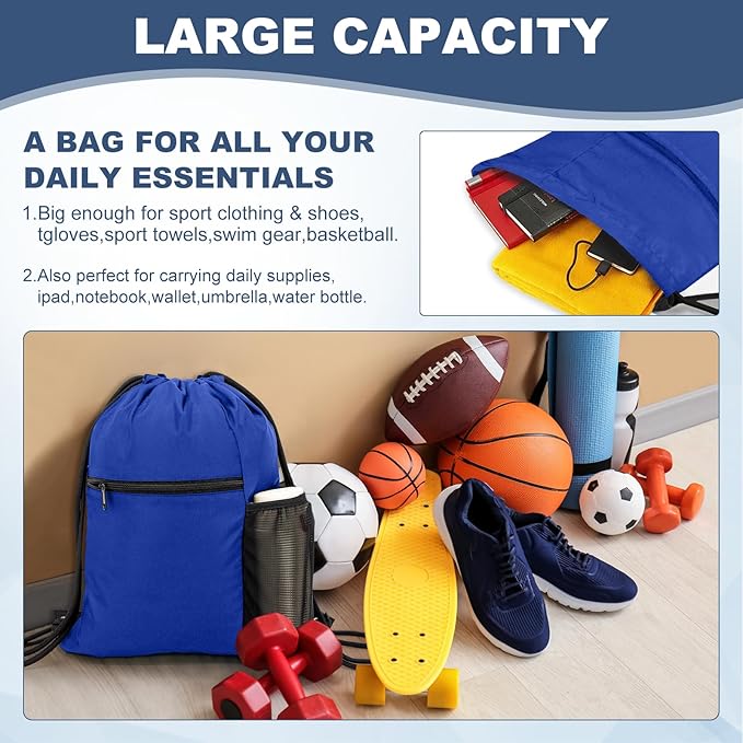 HOLYLUCK Men & Women Outdoor Sport Gym Sack Waterproof Drawstring Backpack Bag (Standard with drawstring, Blue)