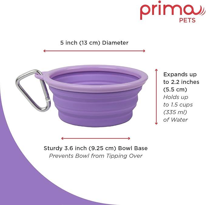 Collapsible Silicone Water Travel Bowl with Clip for Dog and Cat, Portable and Durable Pop-up Feeder for Convenient On-The-go Feeding – Size: Small (1.5 Cups) Purple – 2 Pack