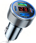4-Port USB C Car Charger Fast Charging, Car Phone Charger Adapter with 30W PD & QC3.0 Dual USB C & USB A Port Real-Time LED Voltmeter 12V/24V Cigarette Lighter Adapter for iPhone Galaxy & Android