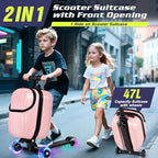 smilesun Foldable Ride On Scooter Suitcase with Front Opening, Lightweight Carry On Scooter Luggage for Adults, Teens & Kids（Pink 20-inch）