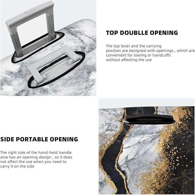 Travel Luggage Cover Suitcase Protector, White Black Gold Marble Abstract Washable Elastic Suitcase Baggage Cover Double-sided with Zipper Closure for Wheeled Suitcase Fits 29-32 Inch Luggage