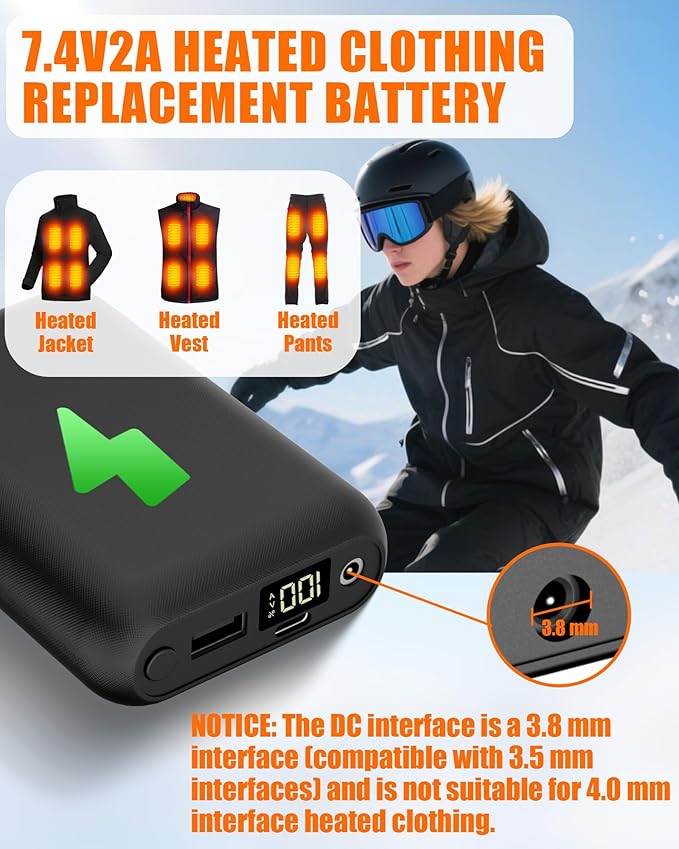 CYCYHEAT 12V1.5A 20000mAh Battery Pack for Heated Vest Jacket Coat Pants and Heating Underwear, DC Port Heated Clothing Replacement Battery Pack