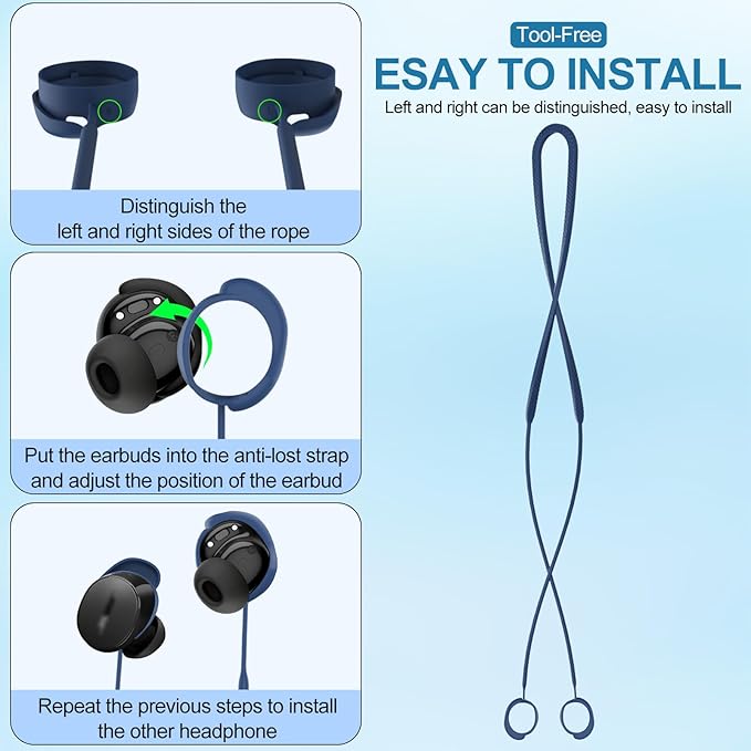 PUCGUE Anti-Lost Strap Compatible with Bose New QuietComfort Earbuds 2024, Silicone Sports Lanyard for Bose New QC Earbuds