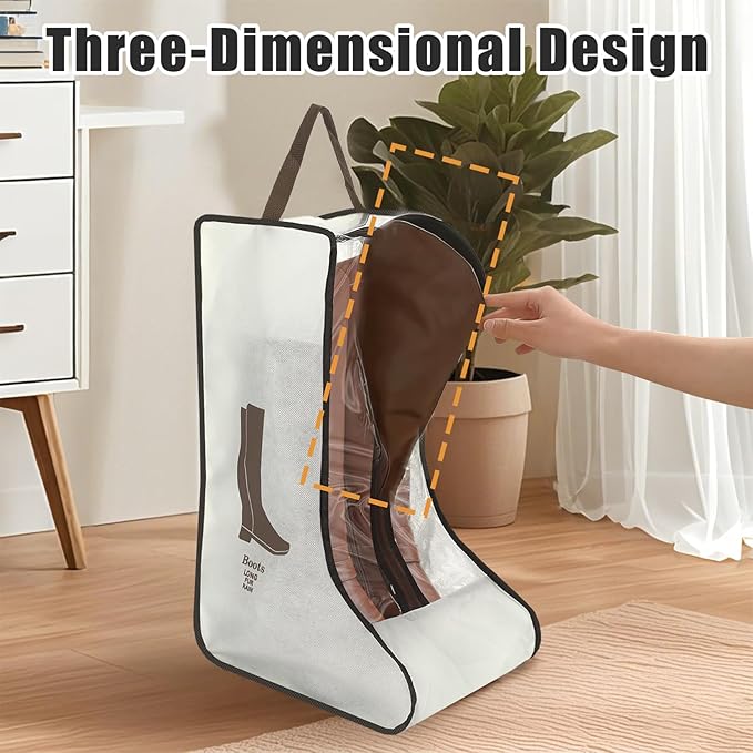 2 Pack Beige Boot Storage Bag, Portable Dust Proof Boot Bags for Cowboy Boots, Shoe Cover Protector Bag for Boots Storage and Organizer Packing, Tall Boot Storage Carry Bag for Travel Daily Use