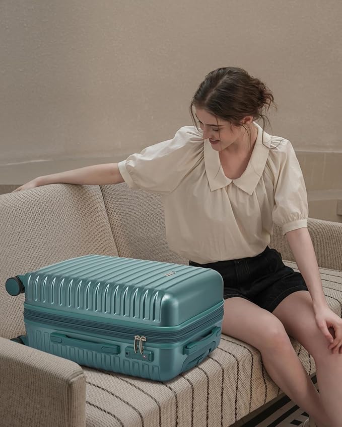LARVENDER Carry on Luggage 22x14x9 Airline Approved, Expandable 20 Inch Hardside Suitcase with Wheels TSA Lock, PC+ABS Lightweight Carry on Suitcases for Women and Men, Lake Green (20/DB/TB)