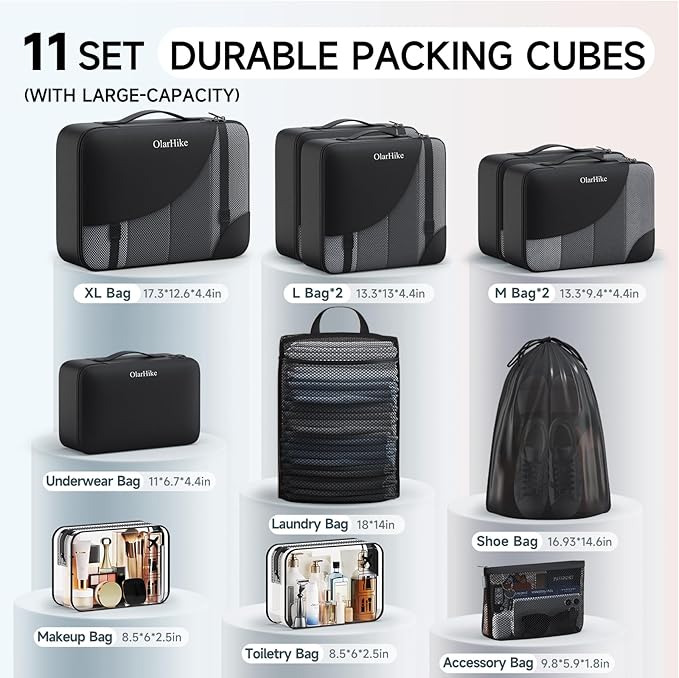 11 Set Packing Cubes for Travel, Gifts for Women Mom,Anti-Tearing Suitcase Organizer,OlarHike Vacation Essentials & Accessories for Cruise Ship
