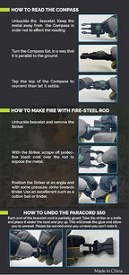 Paracord Bracelet Compass Hiking Survival Kit Emergency Whistle Fire Starter Camping Gear Hiking Essentials Fishing Hunting Accessories EDC Backpacking Gear Tactical Survival Gear Equipment