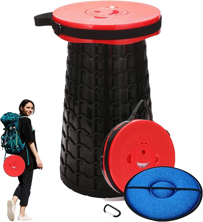 Spisces Upgraded Collapsible Stool with Cushion, 1000 lbs Capacity & 19.7-in High, Wider & Taller Heavy Duty Portable Telescoping Foldable Seat for Adults Camping, Travel, Music Festivals, Outdoors