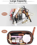 Relavel Travel Makeup Bag, Cosmetic Bag Makeup Organizer Bag Zipper Pouch for Purse Large Capacity Toiletry Bag Portable Waterproof Travel Accessories Skincare Make Up Bag, Brown